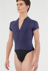 Short sleeve thong leotard with Zippered front