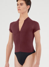 Short sleeve thong leotard with Zippered front